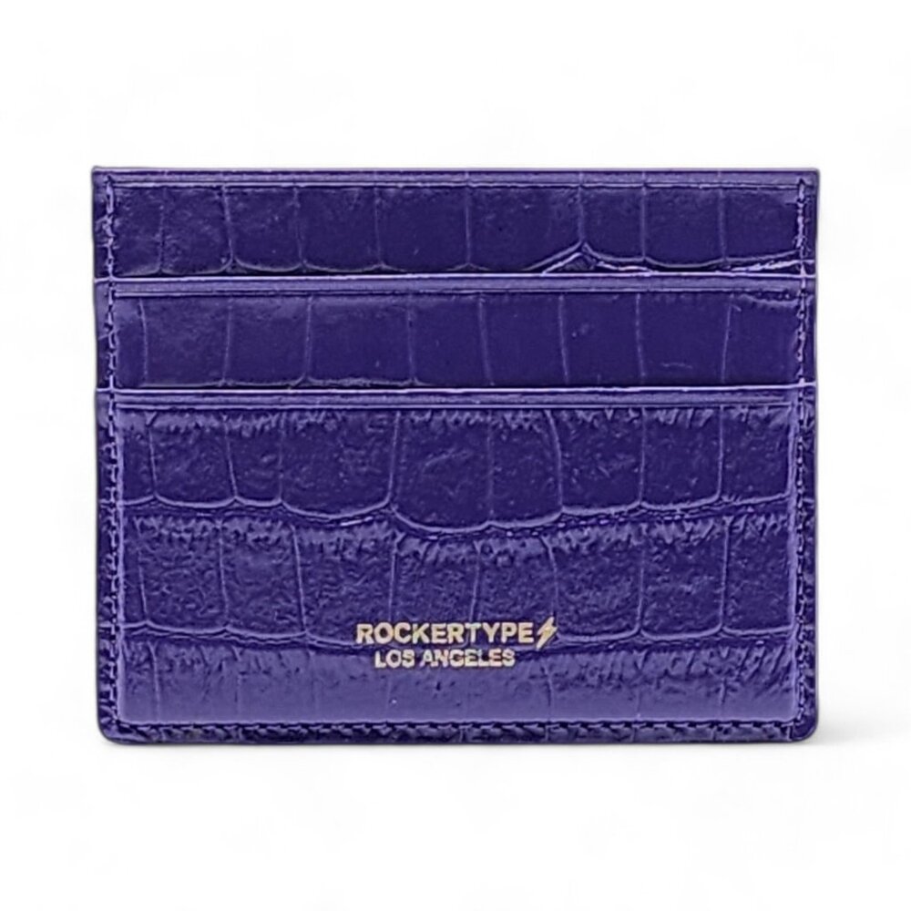 Rockertype Cardholder Wallet Crocodile Embossed Italian Leather Purple